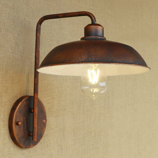 Skylar Style Barn Wall Sconce - Black/Rust Metallic With Curved Arm