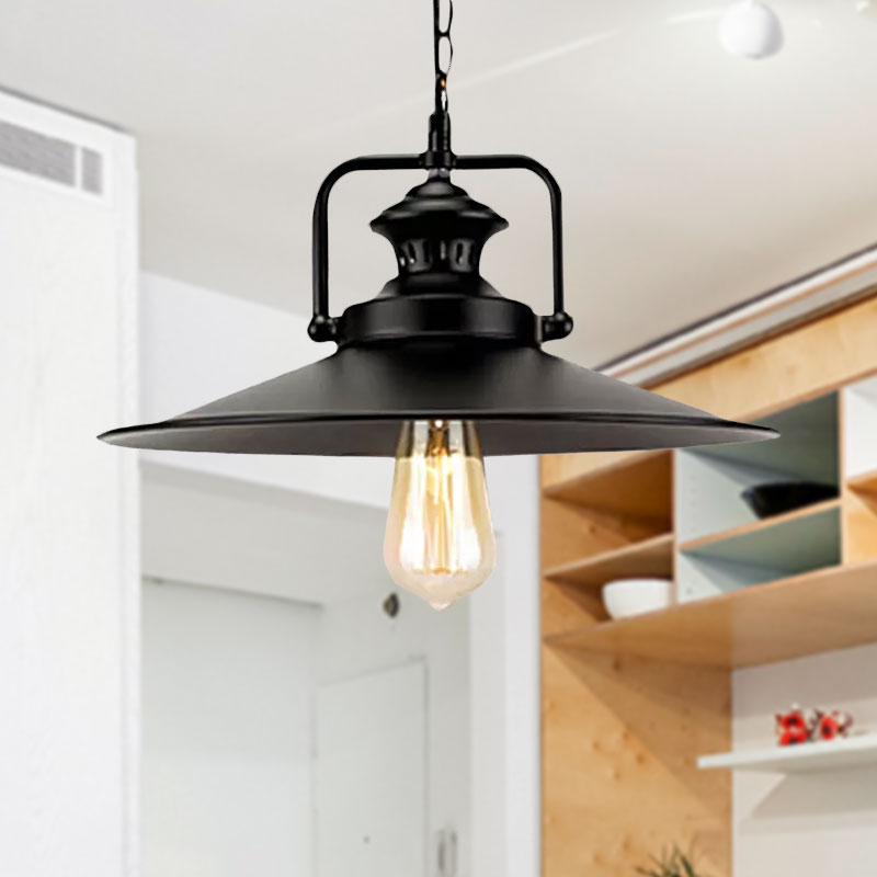 Juliette’s 10’/14’ Flared Metallic Pendant Light - Black Industrial Fixture For Lofts And