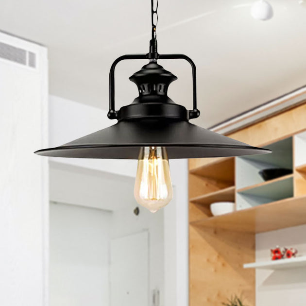 Juliette’s 10’/14’ Flared Metallic Pendant Light - Black Industrial Fixture For Lofts And