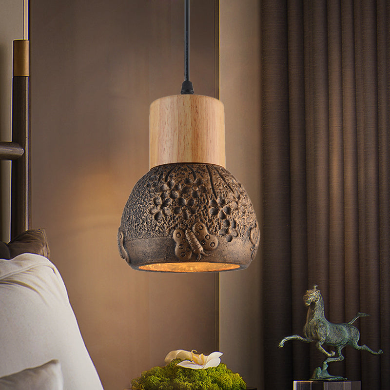 Enrich Your Space With Industrial Charm And Natural Beauty: The Cement Ceiling Light Wood Dome Brown