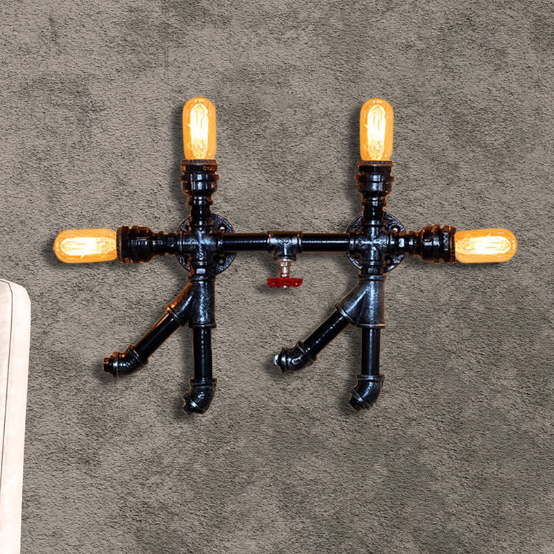 Illuminate Your Space With Industrial Charm: The 4 - Bulb Black Water Pipe Wall Sconce Lamp