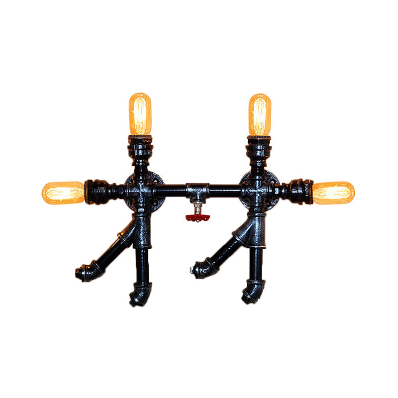 Illuminate Your Space With Industrial Charm: The 4 - Bulb Black Water Pipe Wall Sconce Lamp