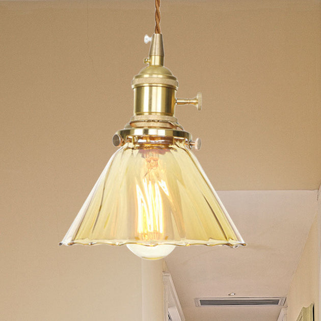 Beth’s Amber Ruffle Glass Pendant - Retro Kitchen Light / 1 Lights