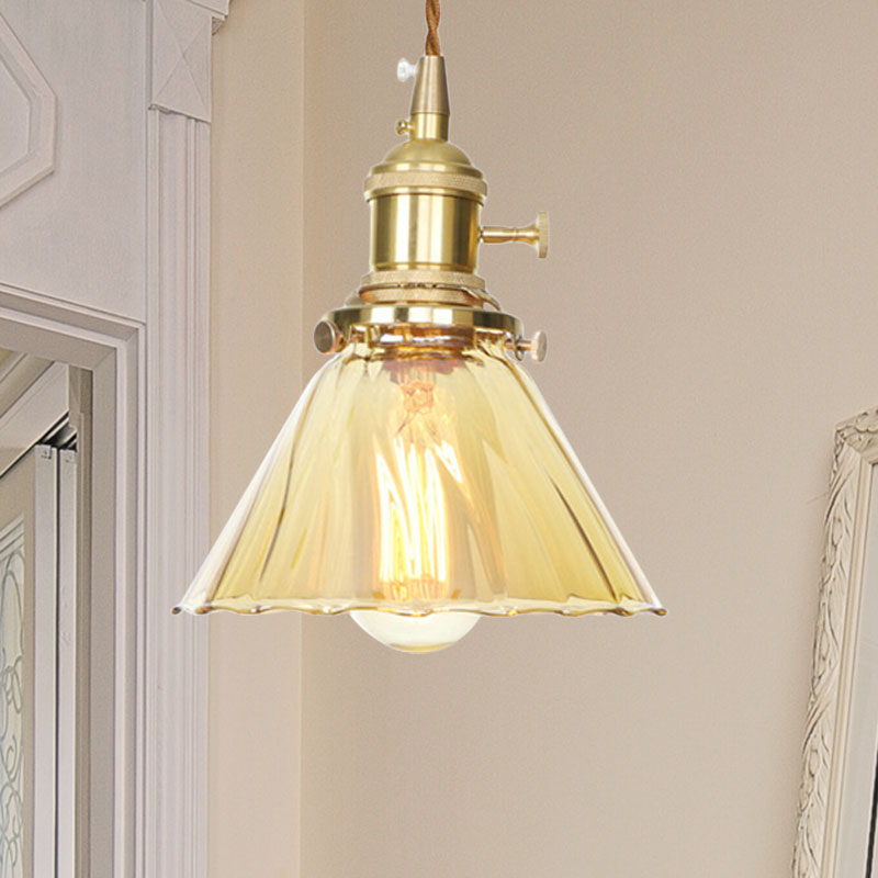 Beth’s Amber Ruffle Glass Pendant - Retro Kitchen Light Lights