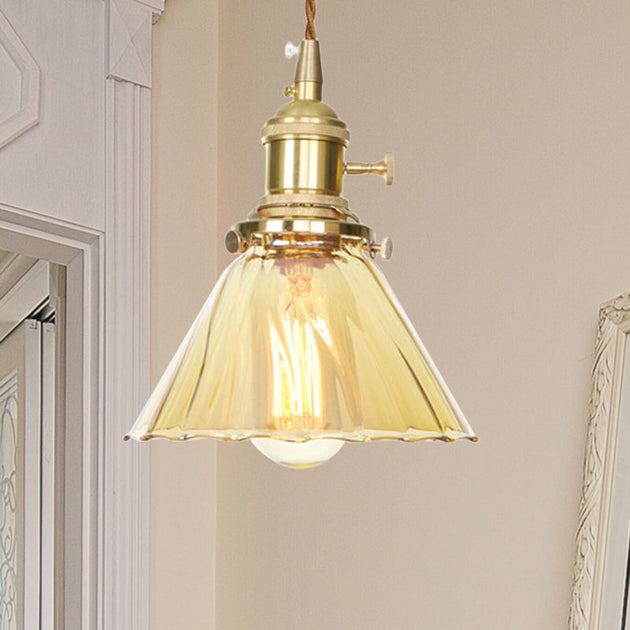 Beth’s Amber Ruffle Glass Pendant - Retro Kitchen Light Lights