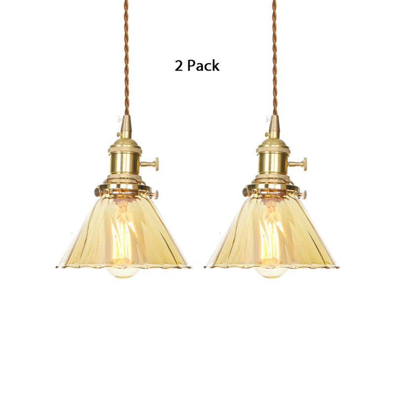 Beth’s Amber Ruffle Glass Pendant - Retro Kitchen Light / 2 Lights