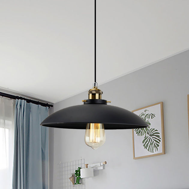 London - Modern Industrial Pendant Light With Black Saucer Shade / 12.5’