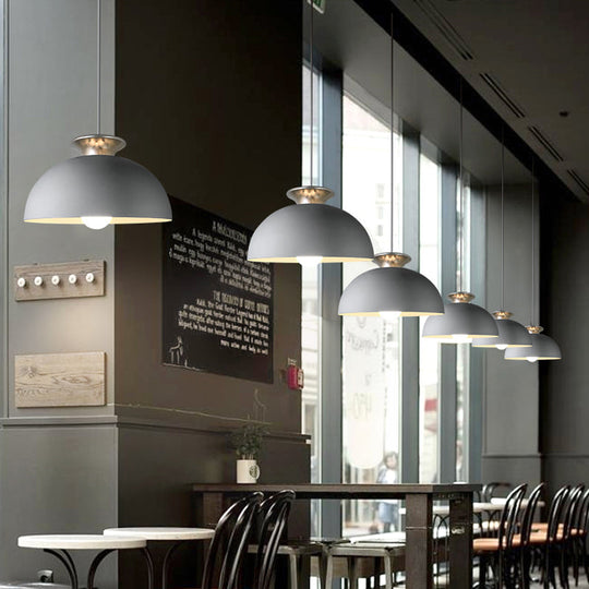 Nordic Style Aluminum Dome Pendant Lamp - Grey/White For Snack Bars