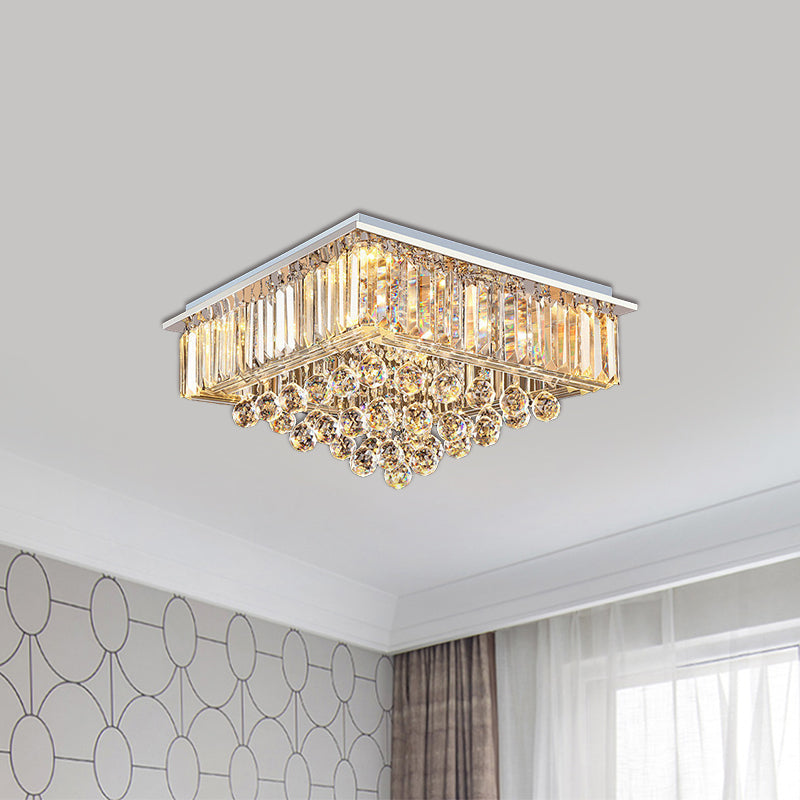 Journey Elegance Meets Sparkling Light: Crystal Square Flush Mount