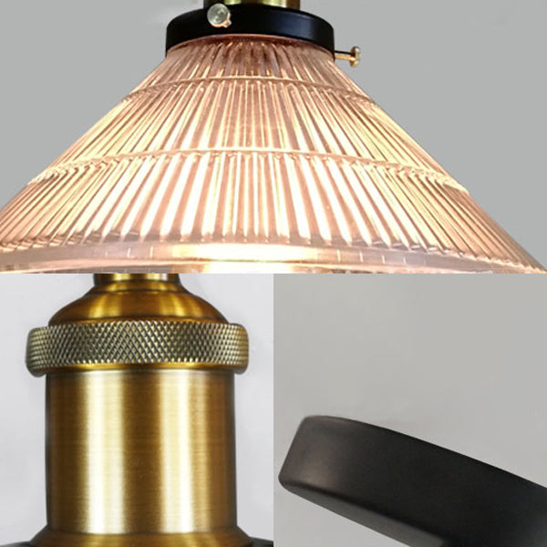 Illuminate Your Dining Room With Industrial Elegance: The 3 - Light Brass Cone Pendant Ribbed Glass