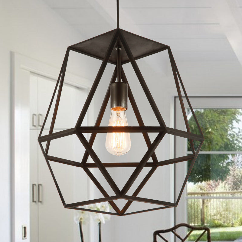 Penelope - Modern Industrial Pendant Light With Polygon Shade And Wire Guard Black