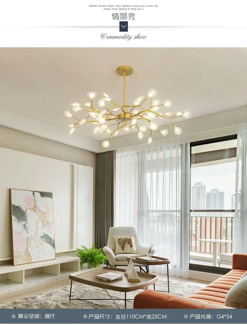 Modern Led Firefly Chandelier - Contemporary Ceiling Pendant Lamp For Living Room Bedroom Kitchen