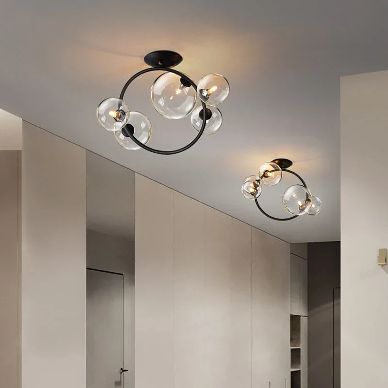 Nordic Led Ceiling Lights - Round Ring Lampshade With Glass Balls For Kitchen Room And Home Decor