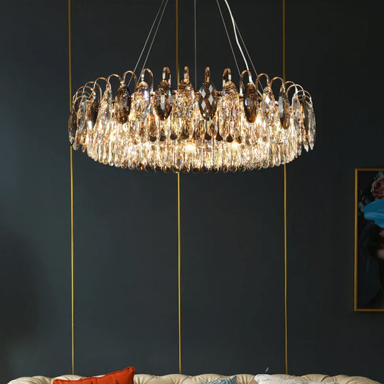 New Modern Crystal Chandelier - Luxurious Home Decor Lighting In Round Gold Design With Led