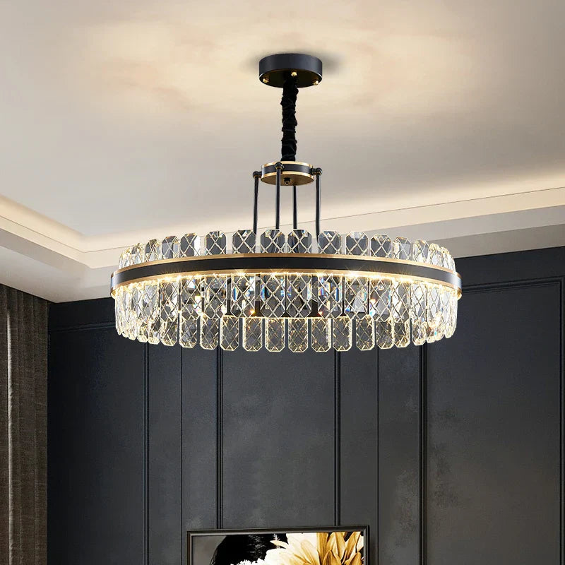 Crystal Chandelier - Modern Minimalist Led Black Leather Design For Living Rooms Bedrooms And