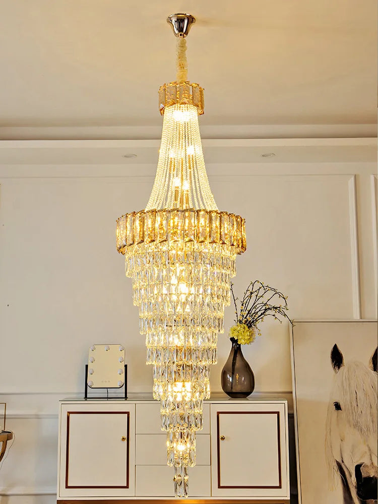 Large Modern Crystal Chandelier For Staircase Luxury Amber Smoky Gray Home Decor Hanging Light