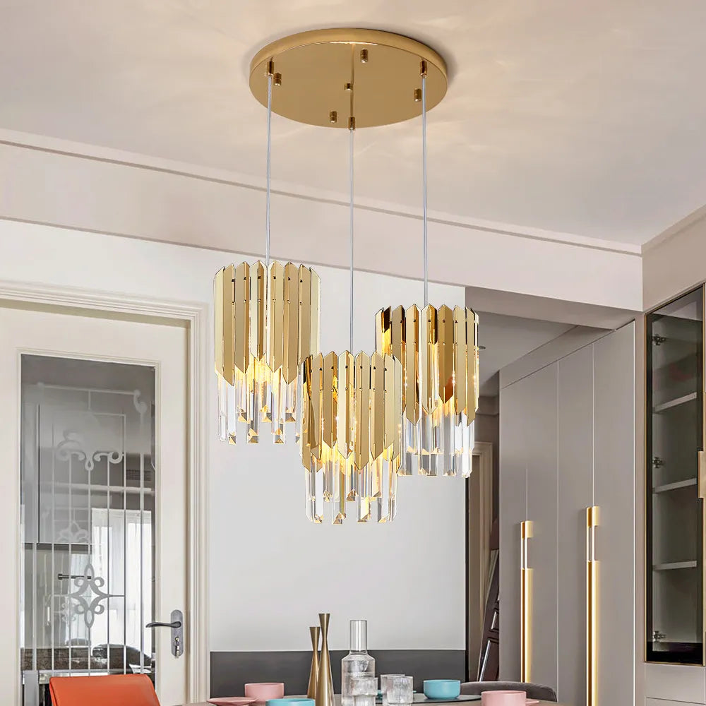 Round Gold K9 Crystal Led Chandelier For Living Spaces - Dining Bedroom And More Pendant Lights