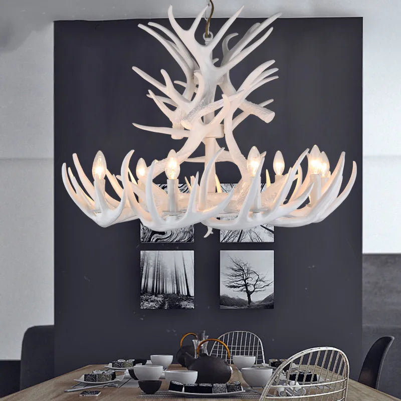 Rustic Antler Chandelier - Industrial Wind Lamps For Restaurant Internet Cafe And Hotel Decor