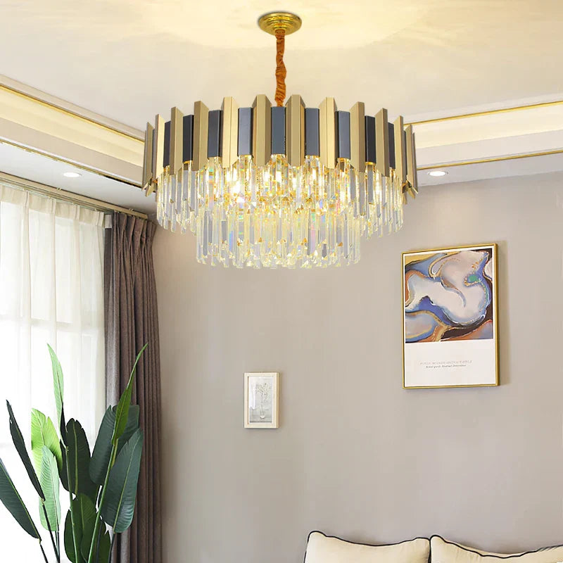 Led Modern Stainless Steel Crystal Chandeliers - Elegant Home Lighting For Foyers And Entrances