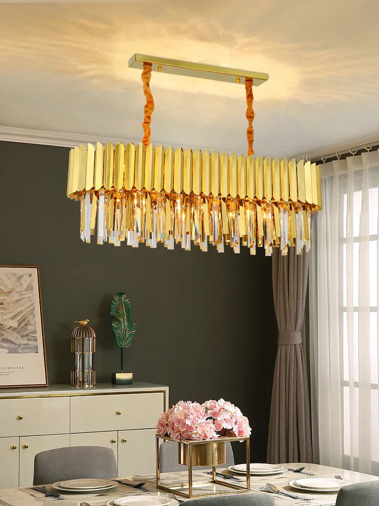 Elegant Post - Modern Crystal Chandelier - Stainless Steel Golden Round Lighting For Living Rooms