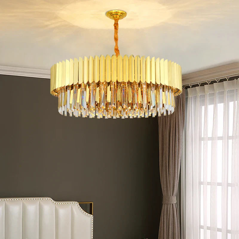 Elegant Post - Modern Crystal Chandelier - Stainless Steel Golden Round Lighting For Living Rooms