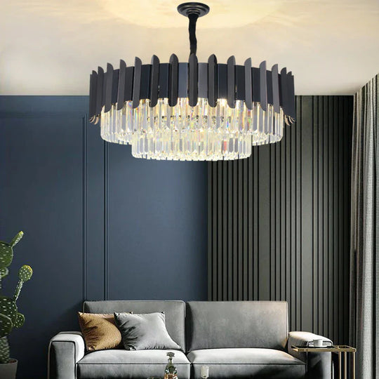 Elegant Black Crystal Chandelier - A Postmodern Light Luxury Addition For Modern Living Rooms And