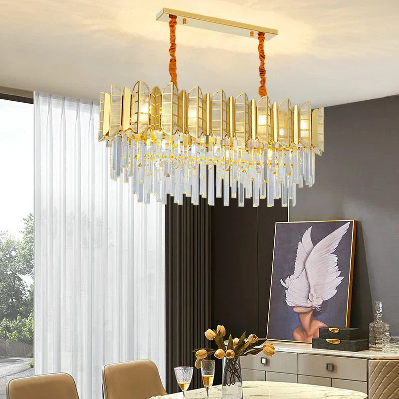 Led Stainless Steel Golden Post - Modern Chandelier - Light Luxury Crystal Elegance For Living