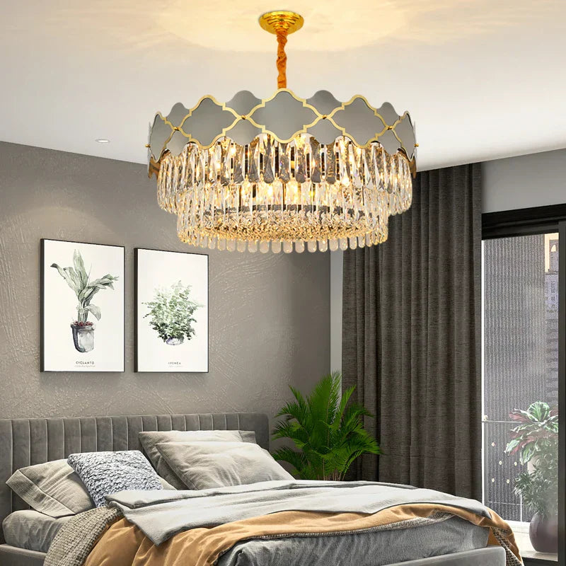 Postmodern Light Stainless Steel Crystal Chandelier - Starry Sky Illumination For Living Dining And