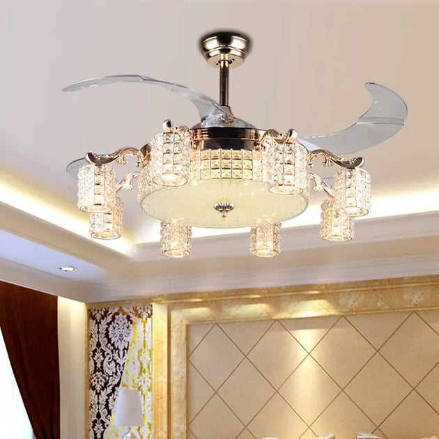 Led Crystal Gold Fan Lights Living Room Modern With Remote Control Luxury Ceiling Fans 110V 260V