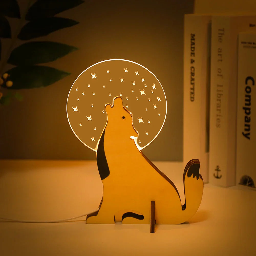 Wood And Acrylic Animals Led Night Light - Charming Decor For Children’s Bedrooms Table Lamp