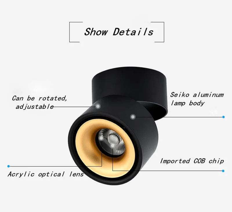 Recessed Led Light Spot - Plafond Downlight With Surface Cob Dimmable Ceiling Lamps In 9W 12W 15W