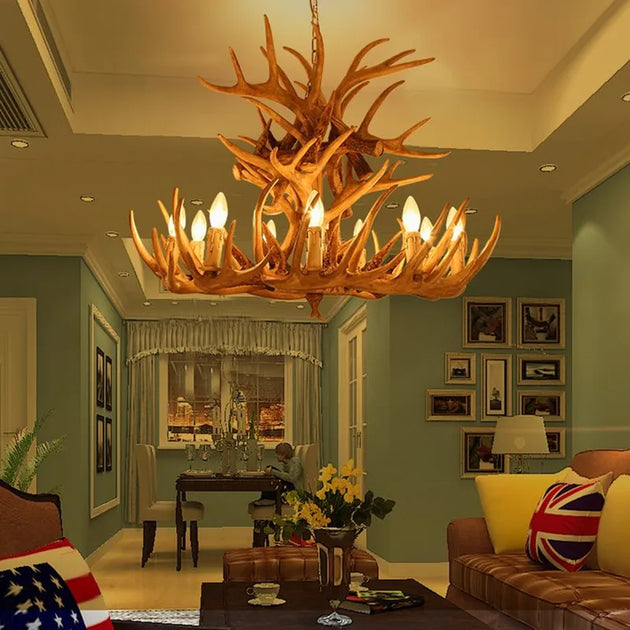 Rustic Antler Chandelier - Industrial Wind Lamps For Restaurant Internet Cafe And Hotel Decor