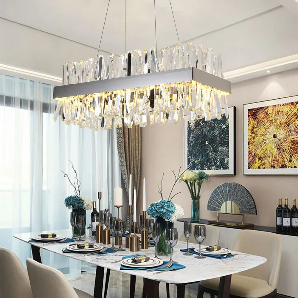 Luxury Crystal Hanging Chandelier For Dining Room And Kitchen Island – Choose Chrome Or Gold