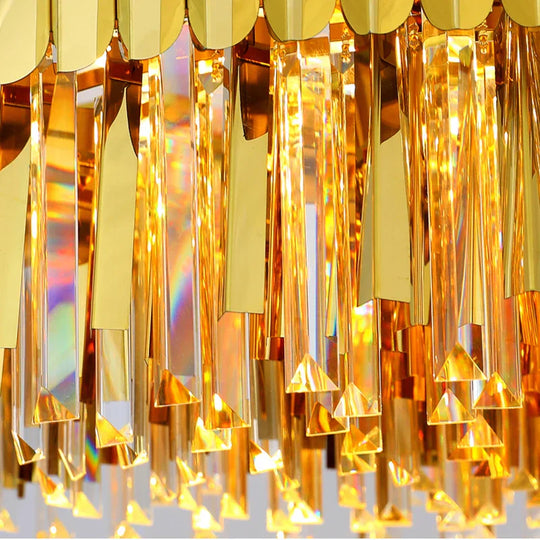 Elegant Post - Modern Crystal Chandelier - Stainless Steel Golden Round Lighting For Living Rooms