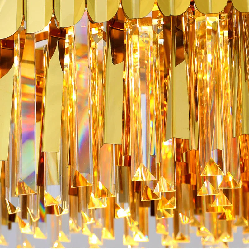 Elegant Post - Modern Crystal Chandelier - Stainless Steel Golden Round Lighting For Living Rooms