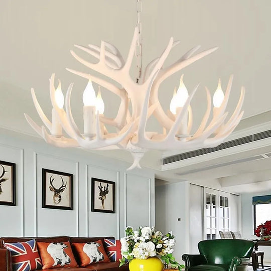 European Country Led Antler Chandelier - Retro Resin Deer Horn Ceiling Lamp For Home Kitchen Decor