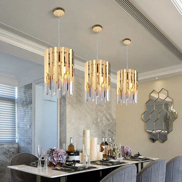 Round Gold K9 Crystal Led Chandelier For Living Spaces - Dining Bedroom And More Pendant Lights