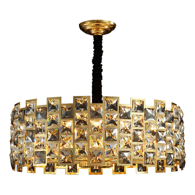 Nordic Golden Modern Led Ceiling Chandelier Dining Room Decoration Lamp Square Round Crystal