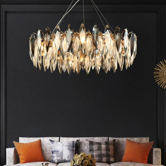 Elegant Round Gold Led Crystal Chandelier - A Modern Luxury Lighting Fixture For Dining Rooms