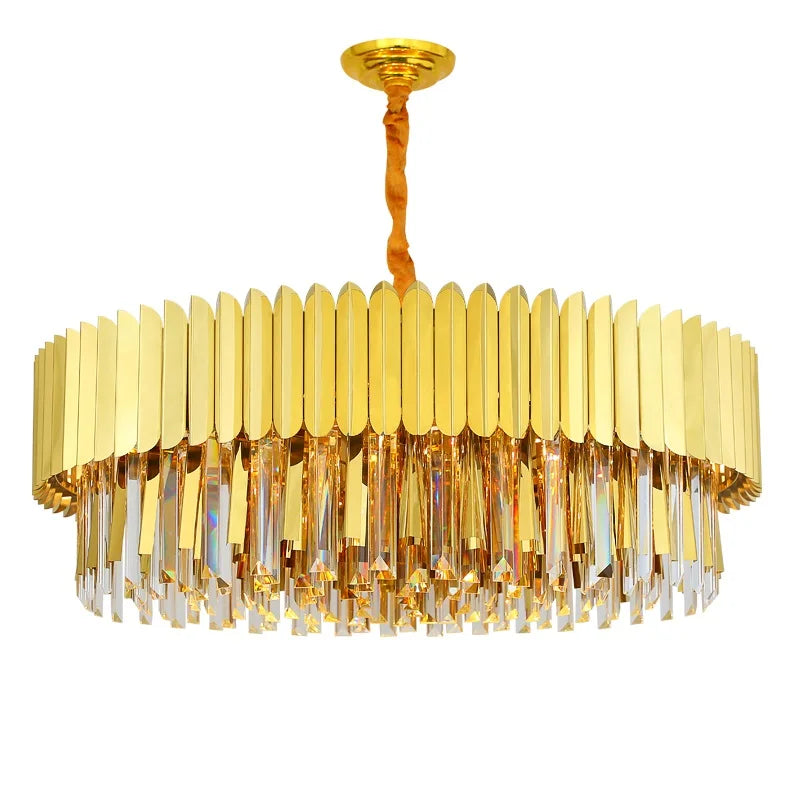 Elegant Post - Modern Crystal Chandelier - Stainless Steel Golden Round Lighting For Living Rooms