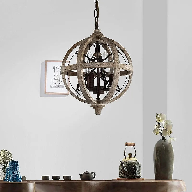 Astra - Retro Solid Wood Led Hanging Chandelier Pendant Light