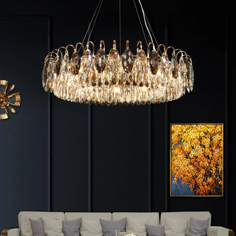 New Modern Crystal Chandelier - Luxurious Home Decor Lighting In Round Gold Design With Led