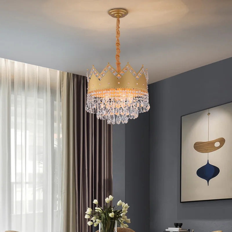 Elegant French Pastoral Golden Crystal Chandelier - Perfect For Living Rooms Dining Bedrooms And