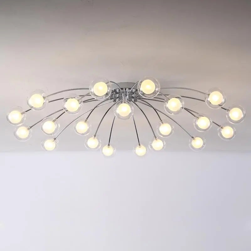 Contemporary Chrome Metal Chandelier With Glass Lampshade - Versatile Led Lighting For Home Decor