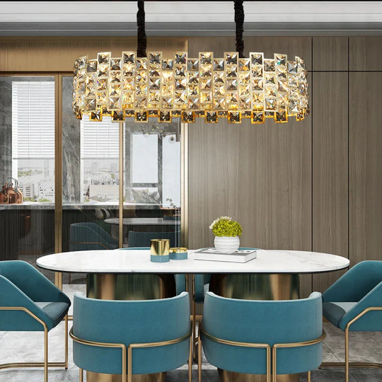 Nordic Golden Modern Led Ceiling Chandelier Dining Room Decoration Lamp Square Round Crystal