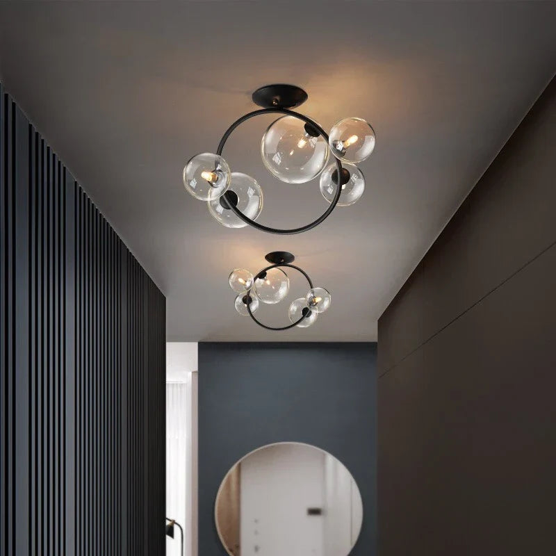 Nordic Led Ceiling Lights - Round Ring Lampshade With Glass Balls For Kitchen Room And Home Decor