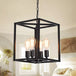 Industrial Metal Lantern Chandeliers 4 - Light Adjustable Height Farmhouse Ceiling Rustic Gold