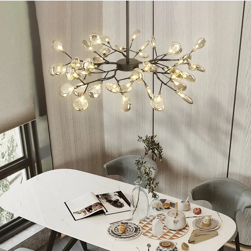 Modern Led Firefly Ceiling Chandelier - Contemporary Tree Branch Pendant Hanging Lamp With G4 Bulbs