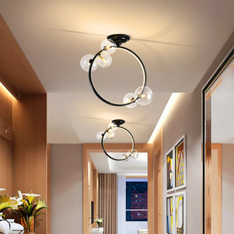 Nordic Led Ceiling Lights - Round Ring Lampshade With Glass Balls For Kitchen Room And Home Decor