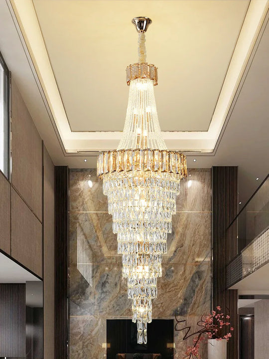 Large Modern Crystal Chandelier For Staircase Luxury Amber Smoky Gray Home Decor Hanging Light